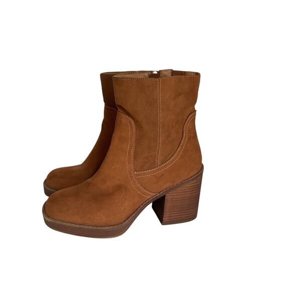 Universal Thread Shoes - Universal Thread Brown Platform Block Heel Ankle Boots Women’s Size 8 Faux Suede
